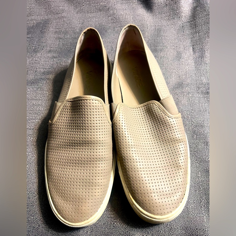 Vince Tan Perforated Leather Slip-On Shoes 7M
